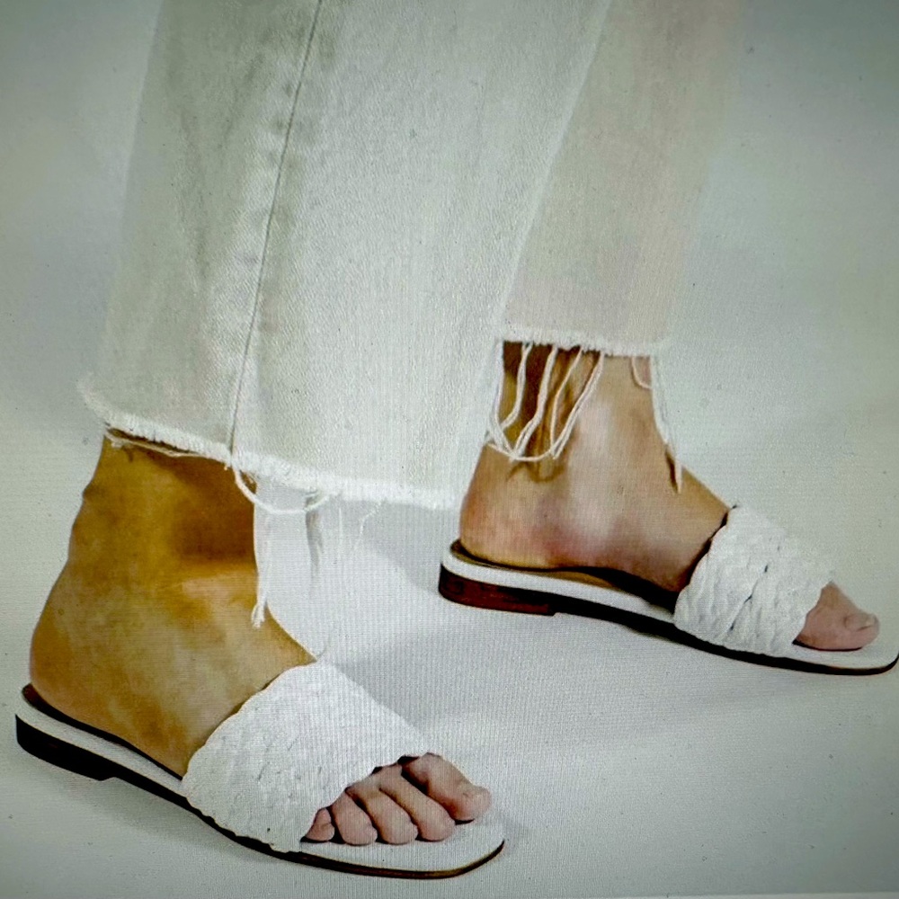Kanas Key Largo Braided Sandals White Woven Raffia Leather Flats